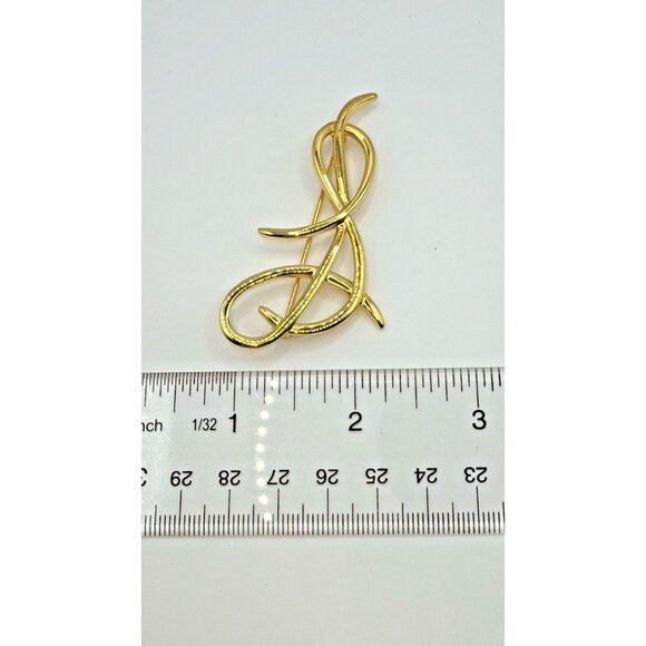 Vintage Cursive Script Initial Letter S Gold Tone Pin 2.5" Brooch - Picture 3 of 4